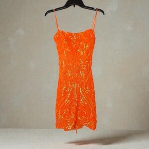 B Darlin Bright Orange Sequin Dress